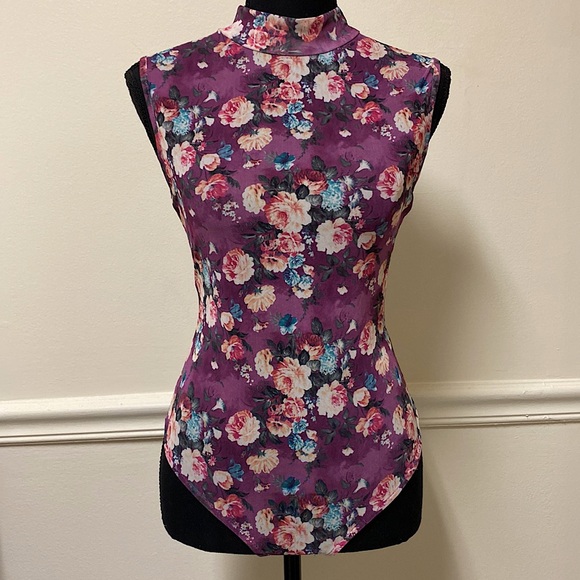Purple Mesh Floral Bodysuit - Picture 5 of 16
